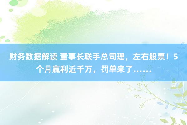 财务数据解读 董事长联手总司理，左右股票！5个月赢利近千万，罚单来了……