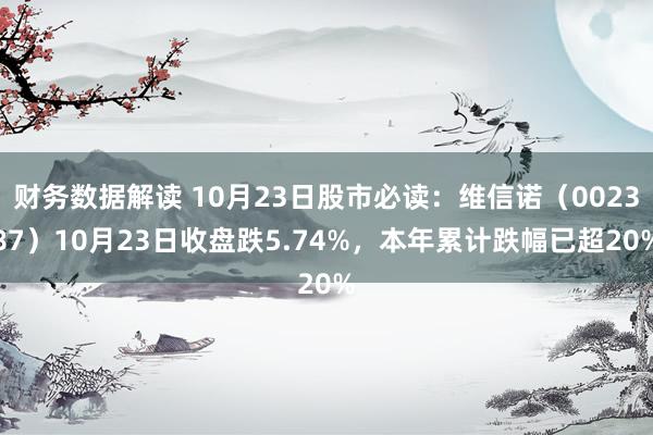 财务数据解读 10月23日股市必读：维信诺（002387）10月23日收盘跌5.74%，本年累计跌幅已超20%