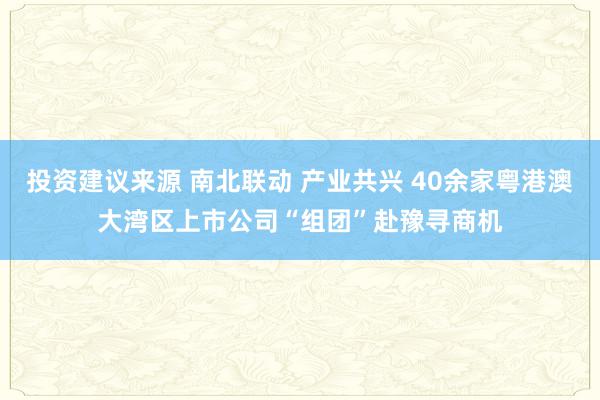 投资建议来源 南北联动 产业共兴 40余家粤港澳大湾区上市公司“组团”赴豫寻商机