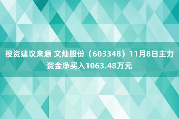 投资建议来源 文灿股份（603348）11月8日主力资金净买入1063.48万元