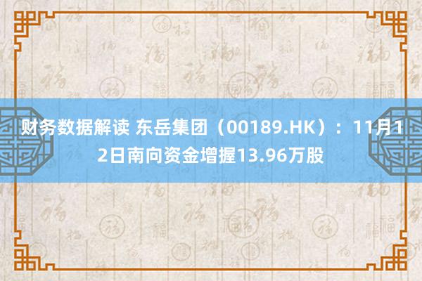 财务数据解读 东岳集团（00189.HK）：11月12日南向资金增握13.96万股