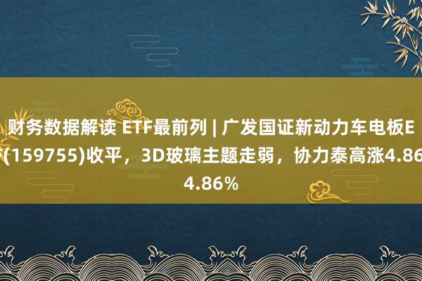 财务数据解读 ETF最前列 | 广发国证新动力车电板ETF(159755)收平，3D玻璃主题走弱，协力泰高涨4.86%