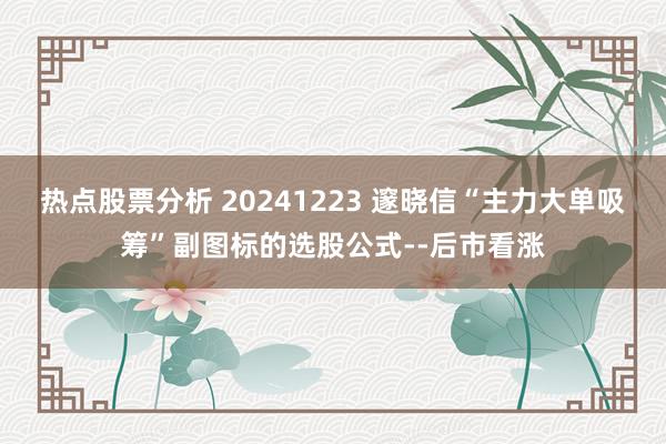 热点股票分析 20241223 邃晓信“主力大单吸筹”副图标的选股公式--后市看涨