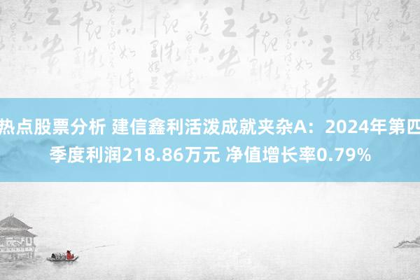 热点股票分析 建信鑫利活泼成就夹杂A：2024年第四季度利润218.86万元 净值增长率0.79%