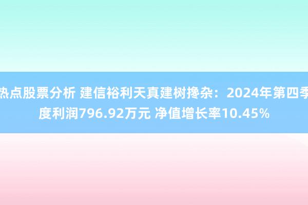 热点股票分析 建信裕利天真建树搀杂：2024年第四季度利润796.92万元 净值增长率10.45%