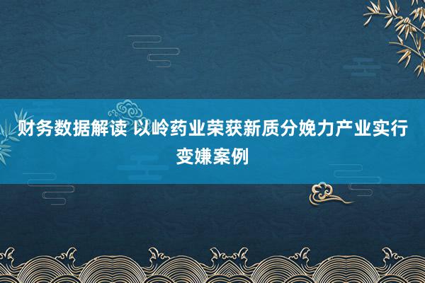 财务数据解读 以岭药业荣获新质分娩力产业实行变嫌案例