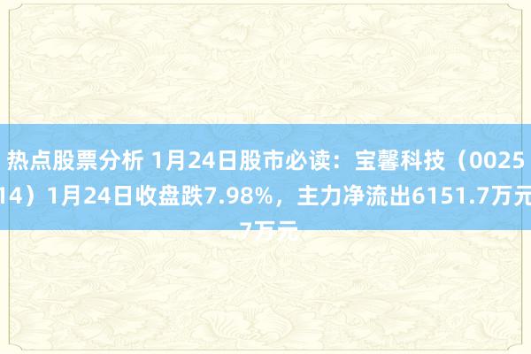 热点股票分析 1月24日股市必读：宝馨科技（002514）1月24日收盘跌7.98%，主力净流出6151.7万元