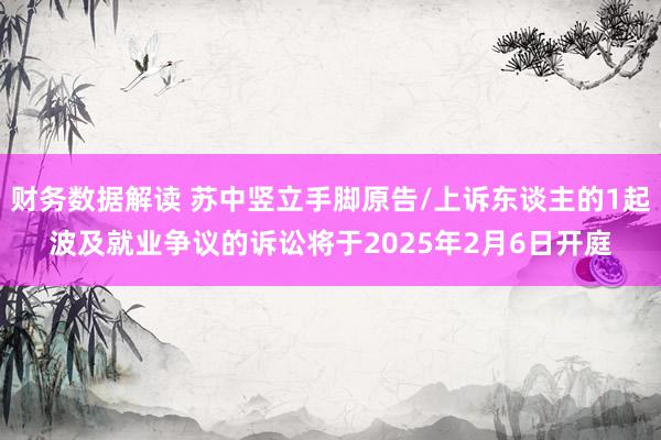 财务数据解读 苏中竖立手脚原告/上诉东谈主的1起波及就业争议的诉讼将于2025年2月6日开庭