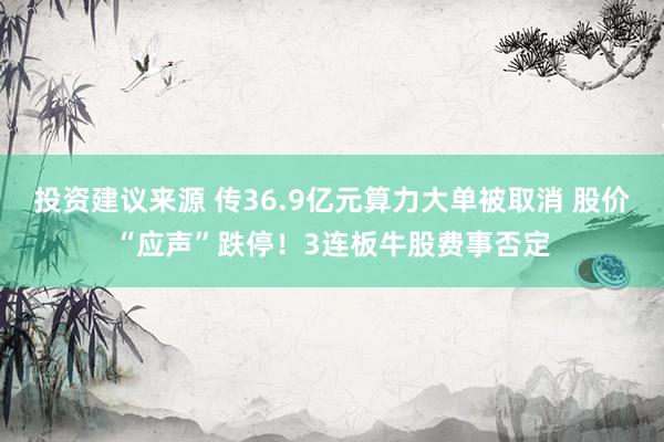 投资建议来源 传36.9亿元算力大单被取消 股价“应声”跌停！3连板牛股费事否定