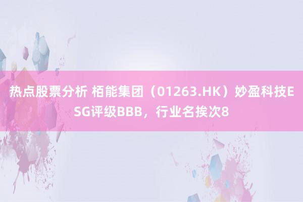 热点股票分析 栢能集团（01263.HK）妙盈科技ESG评级BBB，行业名挨次8